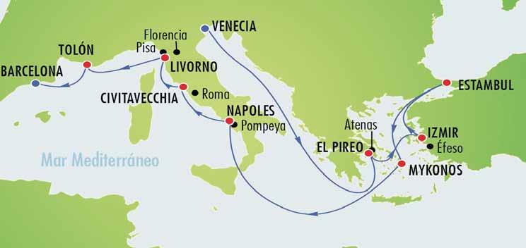 099 Gran Mediterráneo desde Venecia Buque NORWEGIAN SPIRIT 12 noches Mayo: 10; Junio: 3, 27 Julio: 21; Agosto: 14;