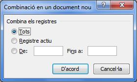 1.5 Combinar en un document nou Quan utilitzem l opció Edita documents individuals, Ms Word genera un document amb tantes pàgines com registres conté la base de dades.