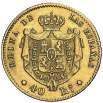 40 reales. (Cal. 106). Atractiva. 3,36 g. EBC. Est. 150............... 110, 475 1865. Madrid. 4 escudos. (Cal. 108). 3,36 g. MBC+/EBC-. Est. 150................ 100, 476 1866.