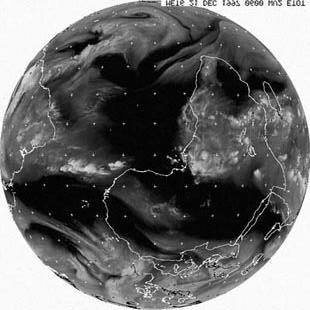 Imagen del METEOSAT en el canal del vapor de agua 21 de diciembre de 1997 a las