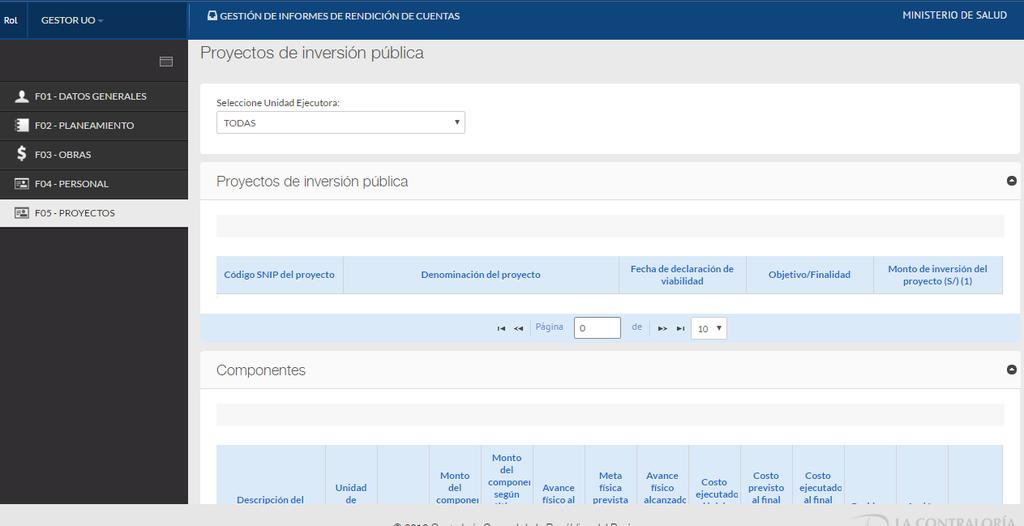 4.7. Registro de información de proyectos de inversión pública (formato 5) Al hacer clic en la opción