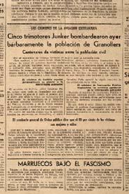 Notícia de bombardeig de Granollers del 31 de maig de 1938 publicada a La Vanguàrdia.