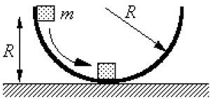 c) 17.6 m/s d) 14.2 m/s e) 7.6 m/s 20. Un bloque de masa m= 2 kg se suelta desde el reposo a una altura R = 2.0 m por encima de una superficie horizontal.