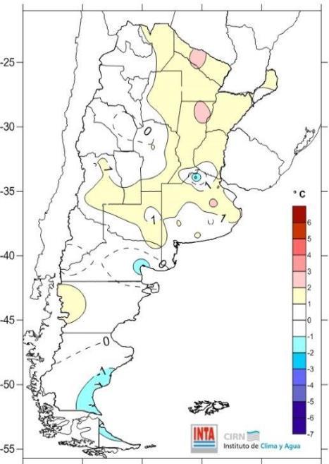 Análisis de la temperatura mínima media mensual Diciembre de 2015 L a temperatura mínima media más alta del mes se registró en Rivadavia Salta con un valor de 23.0 C y la más baja en Río Grande T.