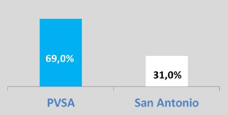 2014) Participación de mercado 13% de las ventas valoradas en Chile (junio 2012) 69% de la carga total transferida en la zona central de Chile (sin contenedores) 31% en grúas horquillas 18% en