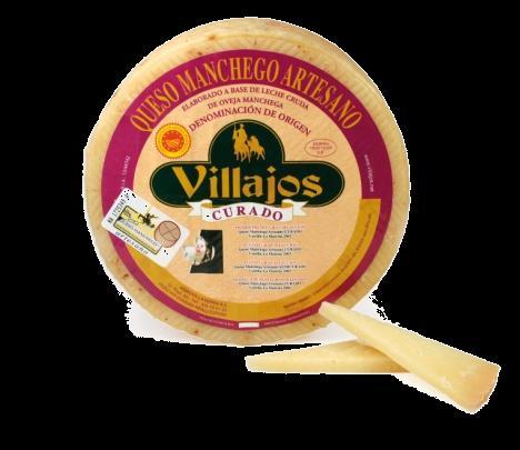 CURADO VILLAJOS Queso manchego artesano elaborado con leche cruda de oveja de raza manchega, de pasta prensada,