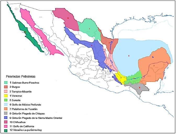 Las provincias con potencial medio a bajo son: *Plataforma de Yucatán: Está provincia únicamente ha sido explotada por Guatemala y Belice.