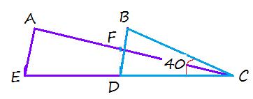 Ejercicio 112 Dados los triángulos de la figura, donde es la bisectriz del ángulo BCD. Si el ángulo A es recto y Encontrar la medida del ángulo E.
