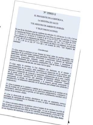 Marco Legal: Costa Rica Decreto Ejecutivo N 35933-S Publicado el 5 de mayo 2010 y establece Reglamento para la Gestión de RE Creó el SINEGIRE (Sistema nacional de
