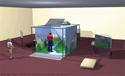 simulación, pudiendo visitar un entorno virtual con un sistema cave, en el que, gracias a un sistema de