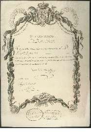 Sello en seco de Fernando VII, y tampones Legitimado en 1820 y Presentado en 1827 ; firma del propietario al dorso. Grabado en talla dulce por M.