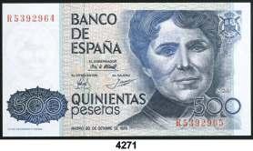 4278 F 4271 1979. 500 pesetas. (Ed. E2a). 23 de octubre, Rosalía de Castro. Serie R, distinta numeración en el mismo billete. Muy raro. S/C. Est. 300.