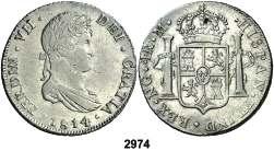 ............... 150, 2973 1814. Guadalajara. MR. 4 reales. (Cal. 718). Acuñación floja. Escasa. (BC+). Est. 60..... 40, F 2974 1814. Guatemala. M. 4 reales. (Cal. 727).