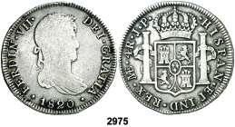 Est. 60................. 40, 2976 1817/6. Madrid. GJ. 4 reales. (Cal. 757 var). Escasa. BC-/BC. Est. 50.............. 30, 2977 1821. Madrid. SR. 10 reales. (Cal. 762).