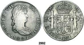 F 2992 1821. Guanajuato. JM. 8 reales. (Cal. 453). Escasa. BC+/MBC-. Est. 125............ 75, F 2993 1822.