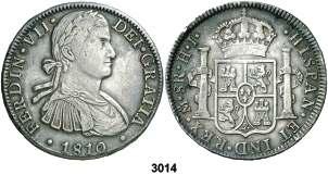 ..... 30, 3016 1816. México. JJ. 8 reales. (Cal. 559). BC+/MBC-. Est. 50..................... 30, F 3017 1816. México. JJ. 8 reales. (Cal. 559). Parte de brillo original.
