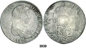 Zacatecas. AG. 8 reales. (Cal. 689). Pulida. Escasa. (BC). Est. 50............ 30, F 3032 1819. Zacatecas. AG. 8 reales. (Cal. 694).