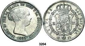 3202 1868*1868. Madrid. 1 escudo. (Barrera 829). Falsa de época. MBC. Est. 20.......... 12, 3203 1850. Madrid. CL. 20 reales. (Cal. 170). Escasa. MBC-/MBC.