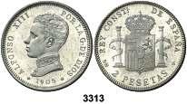 Alfonso XIII. SMV. 2 pesetas. (Cal. 34). EBC. Est. 25................. 15, F 3313 1905*1905. Alfonso XIII. SMV. 2 pesetas. (Cal. 34). Brillo original. S/C. Est. 35.