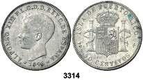 F 3314 1896. Alfonso XIII. Puerto Rico. PGV. 40 centavos. (Cal. 83). Muy escasa. MBC. Est. 300.. 200, 3315 1881. Alfonso XII. Manila. 50 centavos. (Cal. 79). MBC-. Est. 50................. 30, 3316 1882.