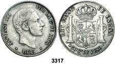 MBC/MBC+. Est. 25.............. 15, 3319 1885. Alfonso XII. Manila. 50 centavos. (Cal. 86). MBC+. Est. 40................. 25, 3320 1870*1870. Gobierno Provisional. SNM. 5 pesetas. (Cal. 3).