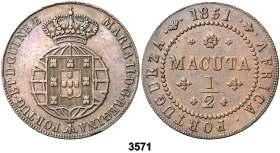 F 3571 ANGOLA. 1851. María II. 1/2 macuta. (Kr. 56). CU. Escasa. MBC+. Est. 100........ 60, 3572 ARGELIA. 1915. Bougie.