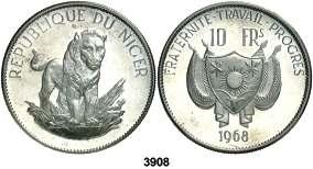 F 3908 NÍGER. 1968. 10 francos. (Kr. 8.1). Escasa. Proof. Est. 50.................... 30, 3909 NIUE. 1992. Isabel II. 5 dólares. (Kr. 55).