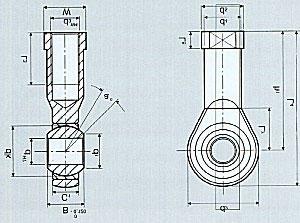 Cabezas de Rótula Serie CF (Hembra) Fabricadas según norma DIN ISO 1224 4 serie K. Para cilindros neumáticos, rosca norma ISO 8139 (Cetop) Referencia d Autolubricante, sin mantenimiento.