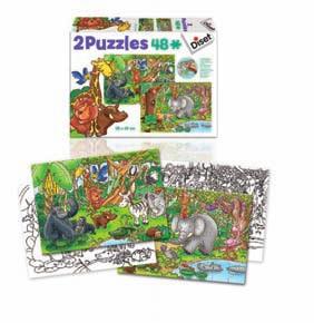 38,9 x 27 x 5,3 cm. Ref: 69587 Ref: 69582 Puzzles cuentos La selva 2 puzzles 48 piezas y 2 láminas para colorear.