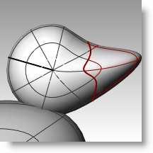 La siguiente técnica es una de ellas. Notas: Para partir una superficie con una curva: 1 En la vista Frontal, cree una curva como la que se muestra en la ilustración.