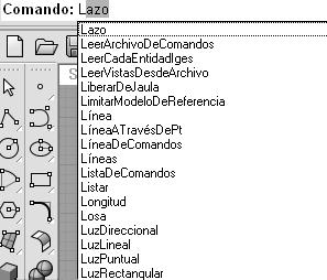 Autocompletado de nombres de comandos Notas: Escriba las primeras letras del comando para activar la lista de comandos de autocompletado.