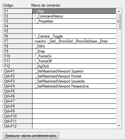Notas: Para cambiar o crear teclas de método abreviado: 1 Abra la página Teclado. La página Teclado permite configurar las teclas método abreviado para los comandos de Rhino.