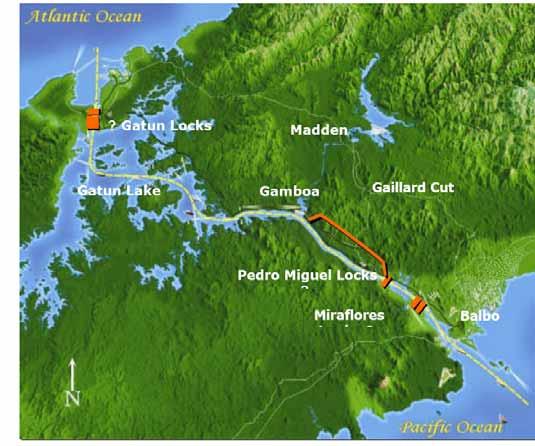 Longitudes del Canal Zona esclusas Gatún (Gatun Locks)
