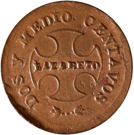 2 ½ Centavos 1901 Lazareto, Anverso Remarcado Se conocen tan pocos ejemplares de esta