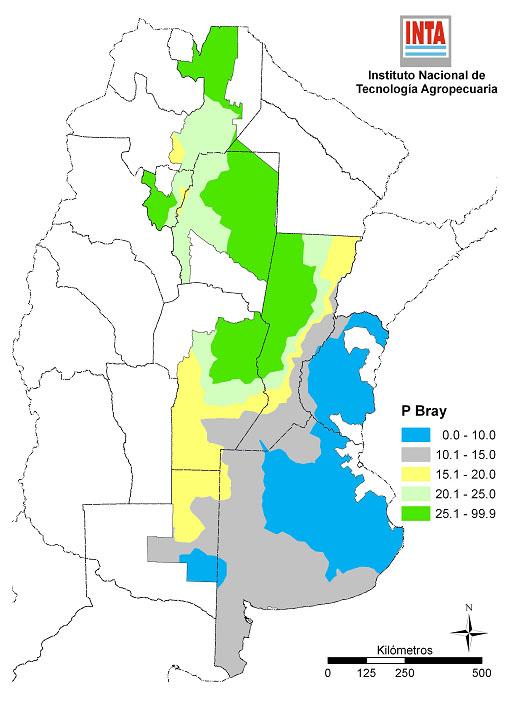 Distribución de la concentración de fósforo extractable en suelos de aptitud agrícola de la región