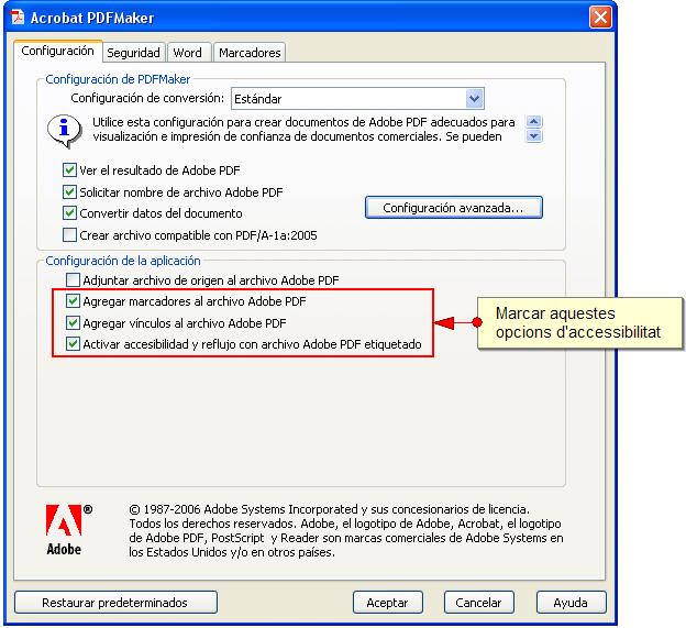 Guia per convertir documents Microsoft Word 2003 i 2007 a PDF - Activar accesibilidad y reflujo con PDF etiquetado. Imatge 87.