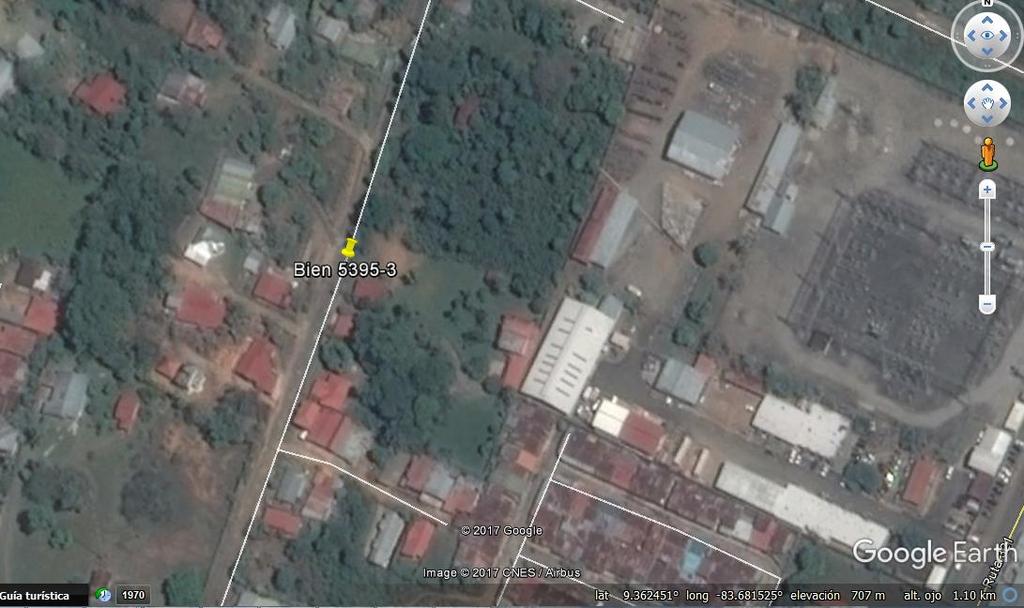 Ilustración 1. Imagen satelital Google Earth. 1.2 Información Registral Finca del Bien 5945-3 Finca Folio Real: 10443538-000 Propietario: Banco Nacional de Costa Rica.