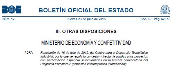 Financiación e* en España: Interempresas Internacional Se publicará en el BOE, indicando Plazos, Beneficiarios, Actuación Interempresas Internacional Resolución de XX de XX de 2016, del Centro para