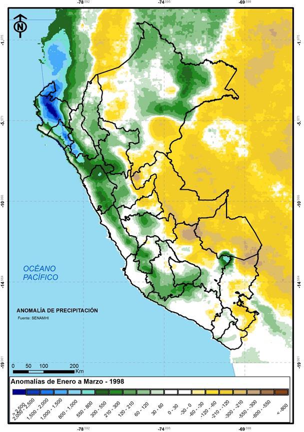 Mapa 1: Anomalías de precipitación en mm, para los