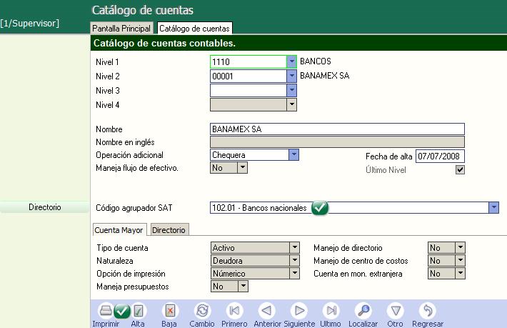2. Asignar Código agrupador SAT a Catalogo de Cuentas de la Empresa.