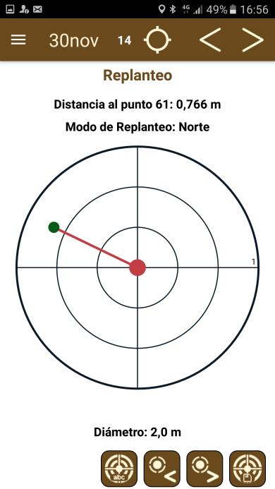 Modo brújula (Figura 26): En este modo se indicará la dirección en la que se encuentra el punto respecto al norte. Para poder usarlo el dispositivo debe contar con magnetómetro.