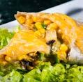 Burritos Campirano $69 Tortilla harina, rellena de champiñones, piña, elote, pimiento verde, queso gratinado, con aderezo cremoso