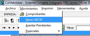 6. Notas NICSP El sistema permite insertar notas de carácter NICSP,