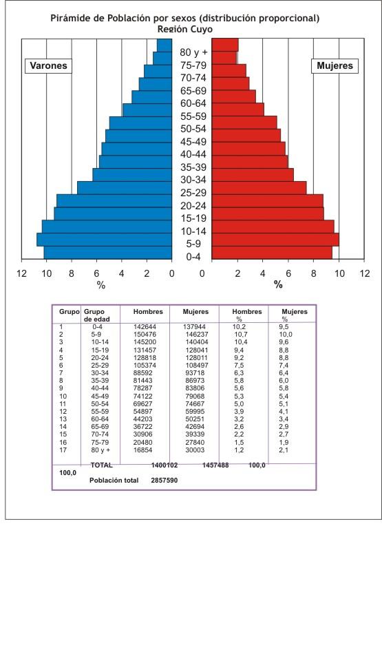 Gráfico 6: Pirámide de Población por sexos (distribución proporcional). Región Sur.