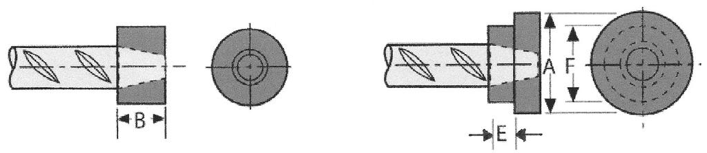 Figura 1: TERMINATOR Series D6/D16/D14 A = Diámetro Grande B = Longitud de la Cabeza LENTON TERMINATOR y Enganche de Barra E = Longitud de Escalón Pequeño (aplique) F = Diámetro Pequeño (cuando