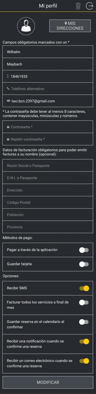 Mi perfil Desde el menú principal se accede a Mi perfil, donde puede modificar sus datos personales y la configuración de la App. Datos personales En el primer módulo figuran sus datos personales.