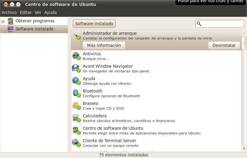 Centro de software Ubuntu Instalación de aplicaciones En esta ventana se puede buscar aplicaciones clasificadas en diferentes categorías, en los diferentes repositorios, buscar una aplicación