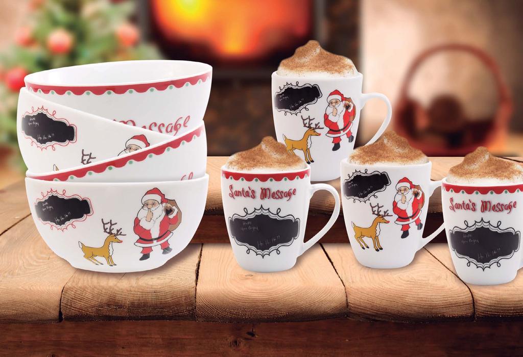 Santa s Message owls Juego de bowls de porcelana para 4 personas. Seguro para usar en lavavajillas.