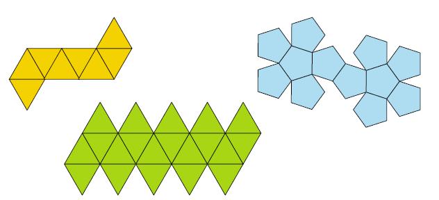 8.- Di a qué poliedros regulares corresponden los siguientes desarrollos planos: 9.