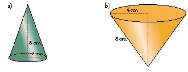 16.- Calcula la superficie lateral y total de un cono de 6 cm de altura y 3 cm de